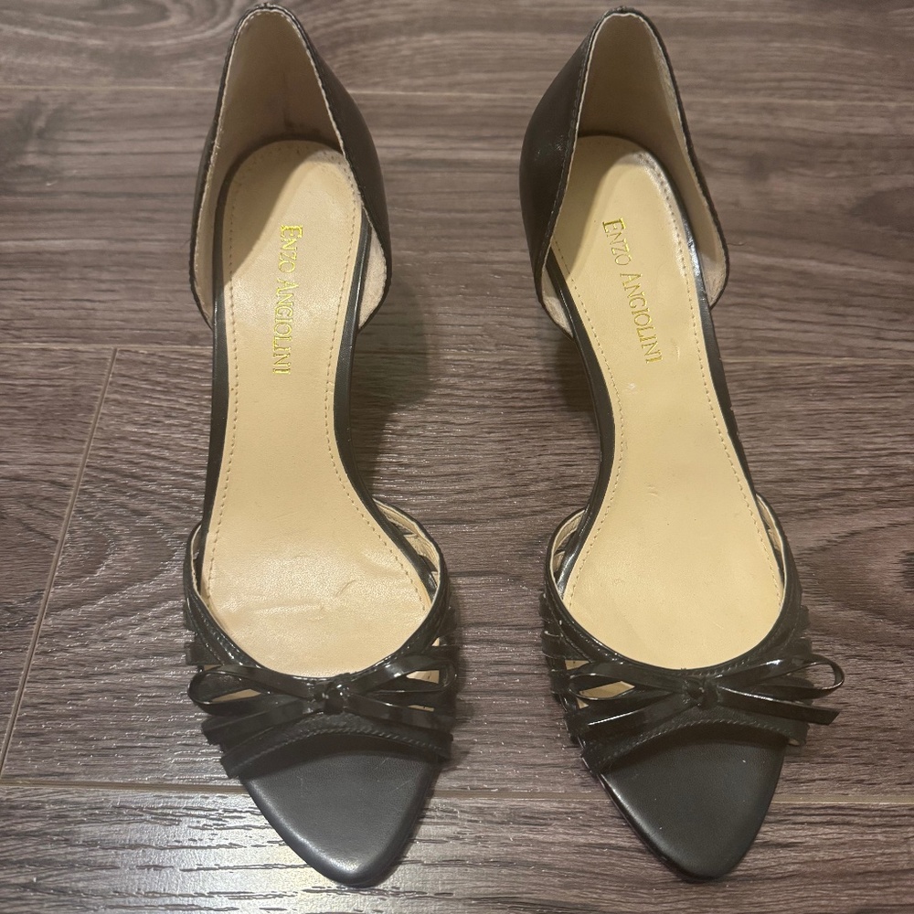 Enzo Angiolini Black Peep-toe Wedges